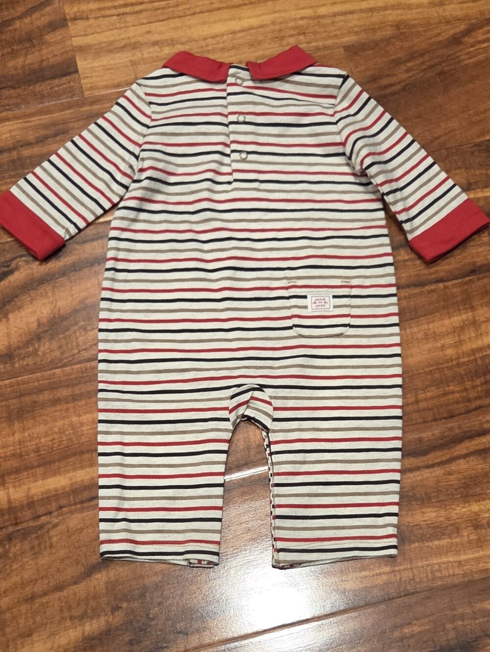 Janie and Jack NWT 0-3 Months Red/Brown/Tan Striped Moose One-Piece Romper - Picture 6 of 6